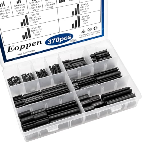 370Pcs SAE Roll Pin Assortment Set - Slotted Spring Pins Steel Split Expansion Pin 10 Sizes 1/16 5/64 3/32 1/8 5/32 3/16 7/32 1/4 5/16 3/8 Inch for Home Improvement Automotive Repair