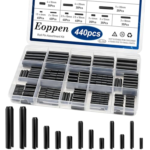 440Pcs Roll Pin Assortment Kit - Slotted Spring Pins Steel Split Expansion Pin 13 Sizes M1.5 M2 M2.5 M3 M4 M5 M6 for Home Improvement Automotive Repair