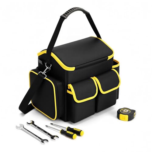 Heavy Duty Tool Bag Organizer, 10.6 x 10.2 x 13.4 in Multi-Pocket Wearproof Polyester Tool Tote with Removable Divider for Technicians, Electricians, Carpenters