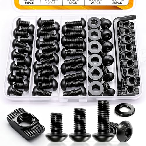 weideer 80PCS M8 T-Nuts Screws Assortment Kit,M8x12/16/20mm Nut and Bolt Assortment Sets for 4040 4080 Series Standard Aluminum Profile,Compatible with Rail Mount BK-80PCS-M8 T-Nuts