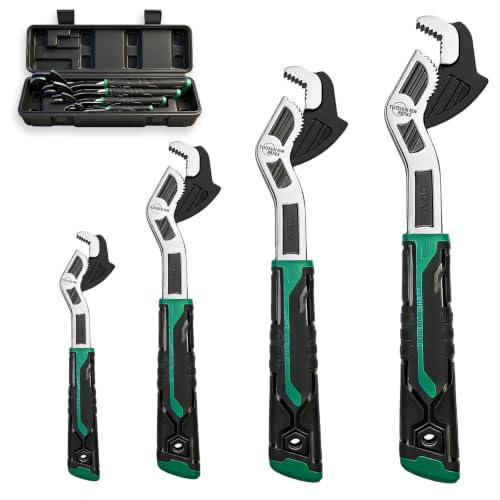 4PC Adjusting Wrench Set with Case, 6 8 10 12 Inch Multi-function Universal Magic Wrench, CR-V Steel for 0.47-1.18 Inch (7-43MM),Self locking Wrench,Pipe Wrench Set, Fittings and Nuts Green Extra Large