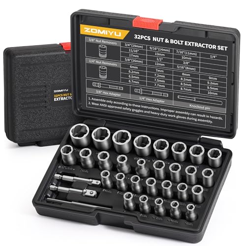 32-Piece Bolt Extractor Kit, 1/4" & 3/8" Drive Stripped Nut Remover 32Pcs