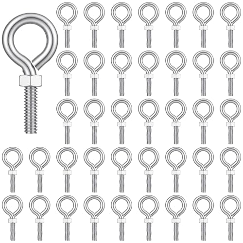 40 Pack 1/4-20x2in Galvanized Steel Eye Bolts with Nut, Silver 40