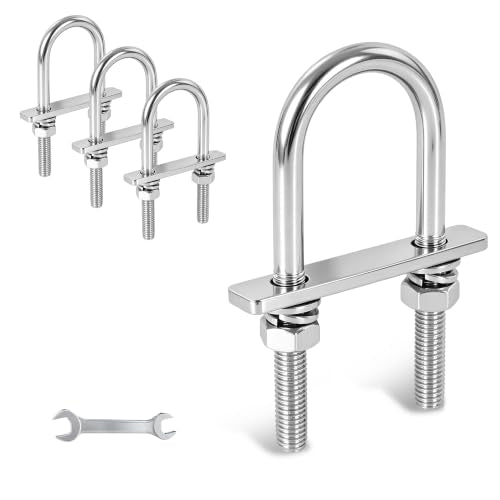 4 Pcs M10 U Bolts Kit, 2 Inch Wide u-Bolts 304 Stainless Steel U-Bolts with Plates and Washers, Heavy Duty U Bolt Marine Grade M10 x 50mm W x 115mm L Trailer Axle Clamp M10x50mmx115mm 4