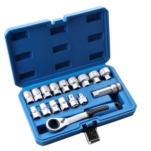 17-Piece Pass Through Socket Set with 72-Tooth Ratchet Wrench, Metric Sockets 10mm to 24mm, 1/2" and 3/8" Adapters, Extension Socket