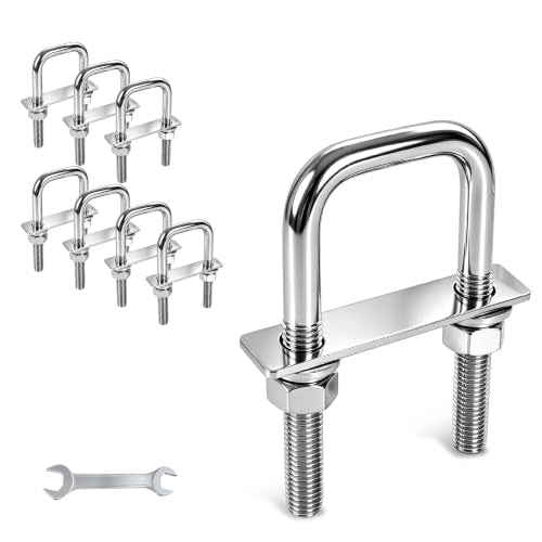 8 Pcs Heavy Duty M8 Square U Bolts Kit, 2.5 Inch Wide 304 Stainless Steel U-Bolt with Frame Plates and Washers, Marine Grade U Bolt M8 x 65mm W x 80mm L Trailer Axle Clamp M8x65mmx80mm 8