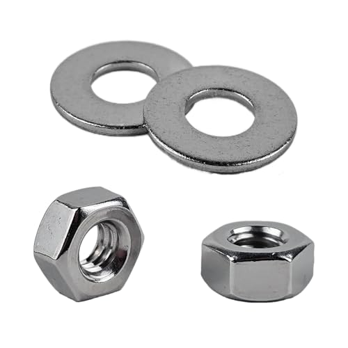 1/4" x 5/8" Flat Washers and 1/4"-20 Hex Finish Nuts Bundle 304 Stainless Steel 18-8 SS Pack of 50 Each