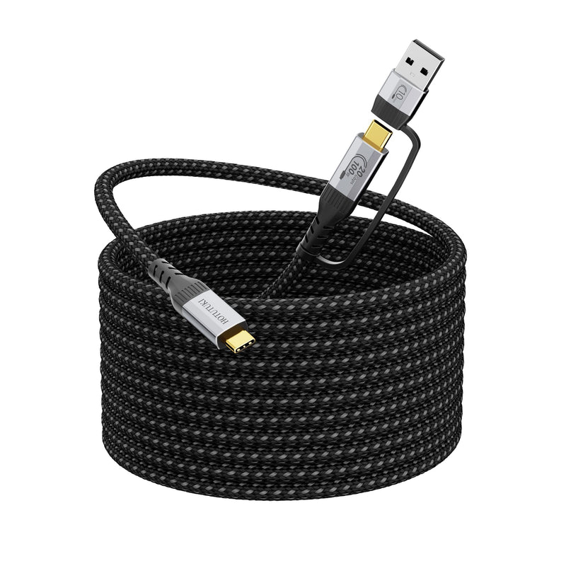 Long USB a to USB c Cable 16.5FT Multi Functional 2in1, usbc 3.2 Gen 2X2,20Gbps High Speed Data Transfer,4K@60Hz UHD Video 5A/100W Fast Charge Cord Compatible with Thunderbolt 3/4, Braided 16.5FT/5M