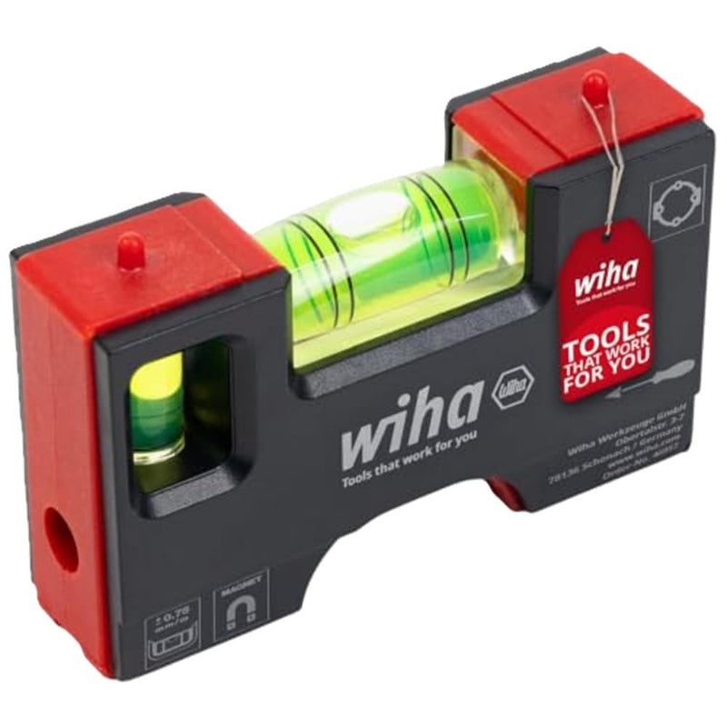 Wiha Mini Spirit Level Pocket I 10 cm with Magnet I Suitable for Bag | (46957) Electrician Tool for Socket I Horizontal 4-Ring Level + Vertical Level for Precise Alignment