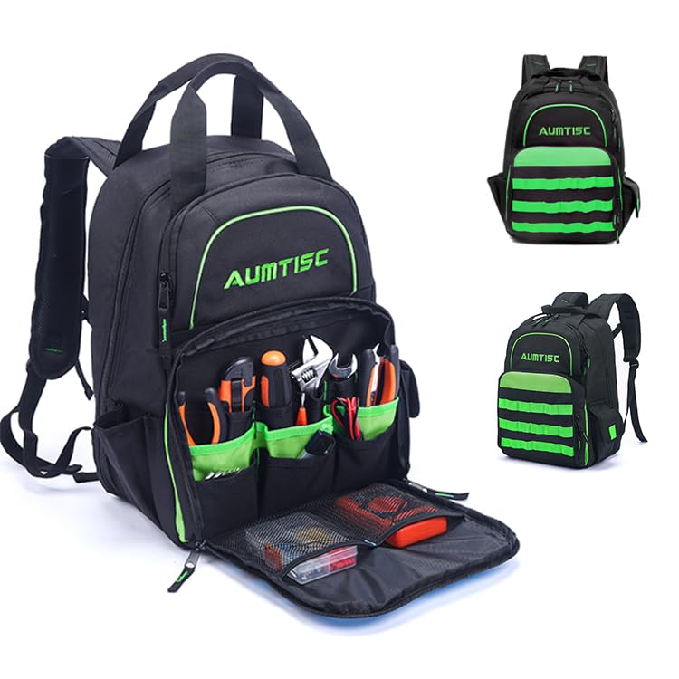 Heavy Duty Tool Backpack Bags Large Toolbox Bag Organizer Storage Backpack, Tool Carrier, Green