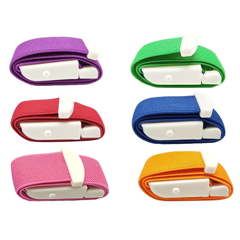 Pack of 6 Storage Tubes, Blood Collection Set, Vein Congestion Tourniquet for First Aid, Elastic Dust Band with Buckle, Quick Release for Practice and Outdoor Use (Red, Orange, Pink, Green, Purple