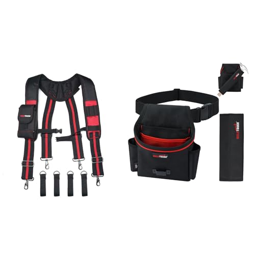 MELOTOUGH Tool Belt Suspenders Construction Work Suspenders with detachable phone holder, Tool Belt Pouches with Detachable Hammer Holster for Electrician, Carpenter, Construction