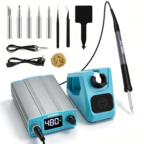 Soldering Iron Set 75 W, Soldering Station with Sleep Mode and Adjustable Temperature 100-480 °C, Soldering Station Digital PID & LED Display, Soldering Set with 5 Soldering Tips, 2 Tweezers for
