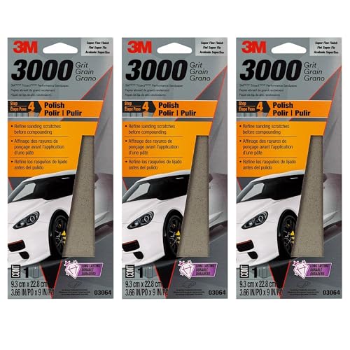 3M Trizact Performance 3000 Grit Sandpaper, 3 2/3 in x 9 in, Polish Clear Coat and Paint, Restore Shine, Ideal for Detailed Finishing, Very Fine Grade Abrasive (03064), Pack of 3 3 2/3 in x 9 in (Pack of 3)