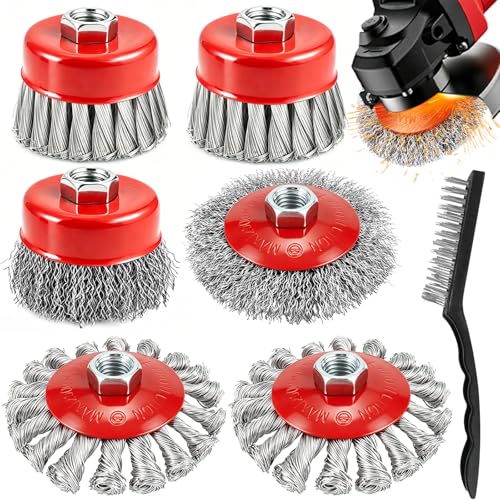 7-Pack Wire Wheel Brush for 4-1/2" Angle Grinder, Knotted & Crimped 7