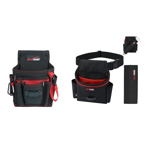 MELOTOUGH Electrician Tool Pouch Lightweight Belt Organizer with Tape Holder & Speed Square Slot, Tool Belt Pouches with Detachable Hammer Holster for Electrician, Carpenter, Construction (Red)
