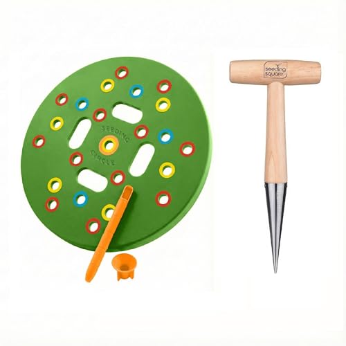 Seeding Circle + Pokey Planter Bundle – Circular Seed Spacing Template with Dibber Tool for Easy Planting, Garden Layout & Seed Starting