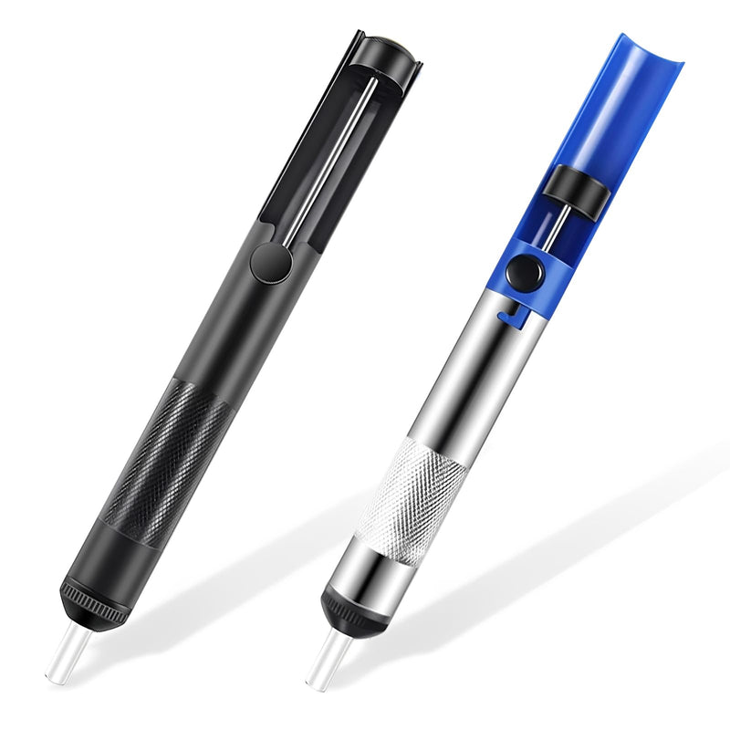 2 Pieces Aluminum Desoldering Pump, Manual Soldering Extraction Pump with Replaceable Tip, Strong Suction for Electronics Soldering, 190 x 19.6 mm (Blue and Black)