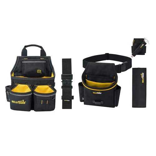 MELOTOUGH Tool Pouch with Belt, Electrician Tool Pouch with Detachable Hammer Holster for Electrician, Carpenter, Construction (Yellow)