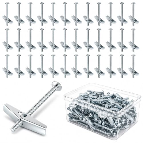 100-Pack 3/16" x 3" Toggle Bolts, Medium-Duty Spring Toggle Anchors for Drywall and Plaster, Zinc Plated Steel Hollow Wall Butterfly Bolts for Towel Bars, Mirrors, and Light Fixtures 100 3/16" x 3"