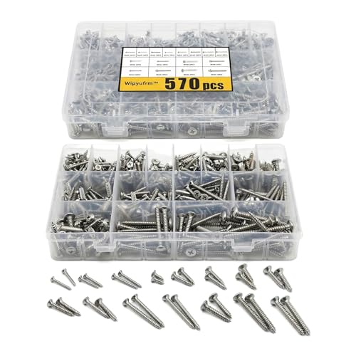 570Pcs Self Tapping Screws Assortment Set, M3/M4/M5/M6 304 Stainless Steel Sheet Metal Screws Kit, Phillips Drive Wood Screw Assortment 570pcs