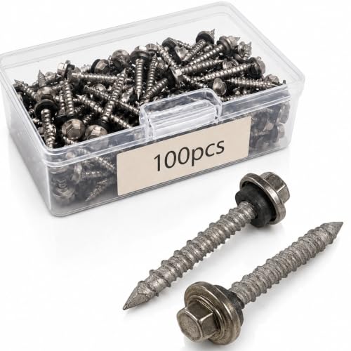 Fumete 100 Pack 1/4" x 1-3/4"Stainless Steel Hex Head Concrete Screws