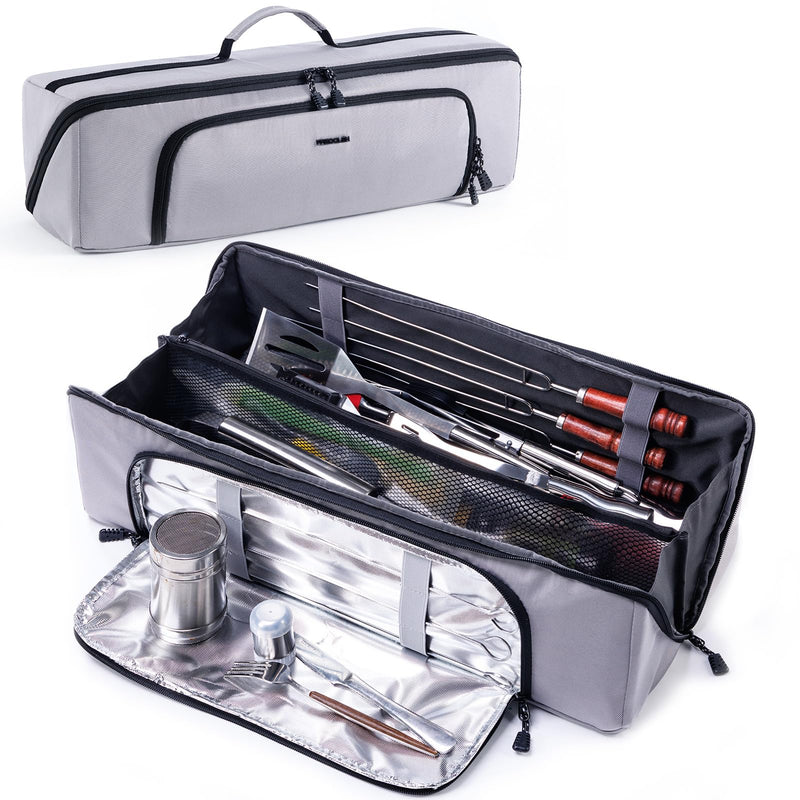 22" Grill Tool Bag, Heavy Duty BBQ Accessories Organizer with Wide-Open Design, Large Griddle Utensil Storage Bag for Blackstone, Camping, Tailgating, BBQ Gifts for Men（Bag Only） Grey 22" - Style B