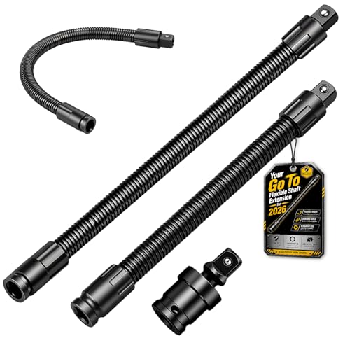 jintion 1/2 Flexible Shaft Extension Socket Wrench Extender for Electric Ratchet Impact Tools Tight Spots Bendable Rotary Rod with L Type Steel Spring for Tight Spaces Automotive Repair (2pcs) 250mm + 350mm | 2pcs