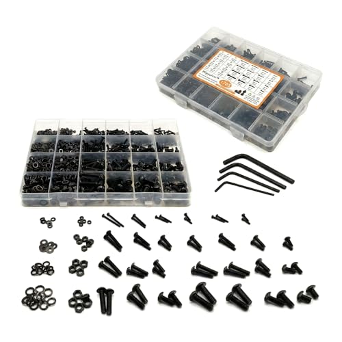 1705 Pcs Machine Screw Assortment Kit, M2-M5 Metric Bolts and Nuts Kit with Lock and Flat Washers, Hex Button Head 10.9 Alloy Steel Cap Screw Set with Allen Wrench