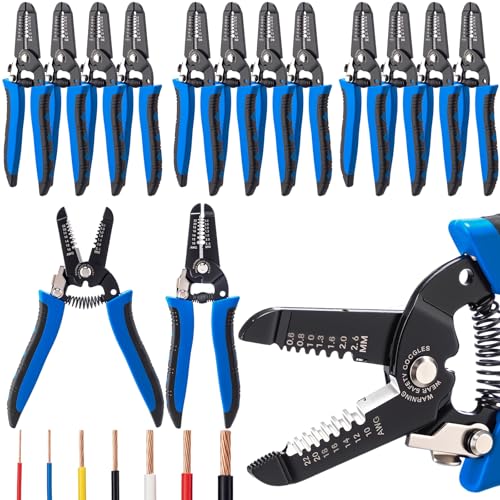 MorningRo 12 Pcs 10-22 AWG Wire Strippers and Cutter with Safety Lock and Spring Loaded 7inch Multi-Function Wire Stripping Tool Insulated Stripping Pliers Bulk for Electrician Craftsmanship