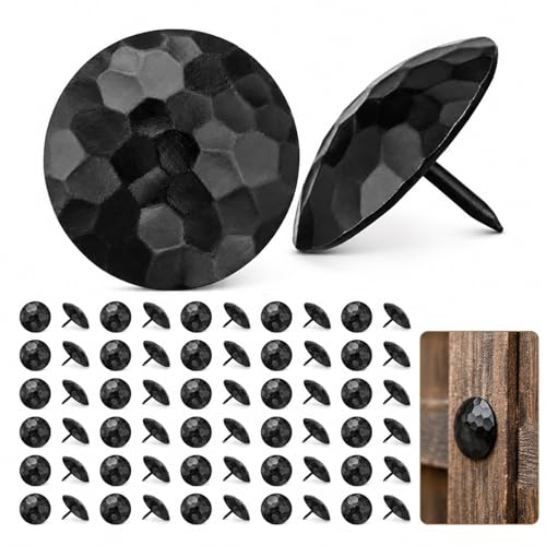 50 Pcs Black Metal Decorative Nails, 1.5 in Large Cap Tortoise Shell Textured Iron Nails, 1 in Shank Length for Antique Wooden Doors, Furniture Remodel, Architecture Decor, Craft Projects