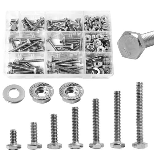 1/4-20 Hex Bolts Screws Flange Hex Nuts Flat Washers Kit, Stainless Steel 304, Fully Threaded Hex Bolt 1/4-20 x 1/2" 3/4" 1" 1-1/4" 1-1/2" 1-3/4" 2" Length