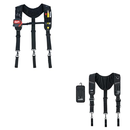 KUNN Padded Y-Shaped Tool Belt Suspenders & Leather Tool Belt Suspenders with Phone Holder