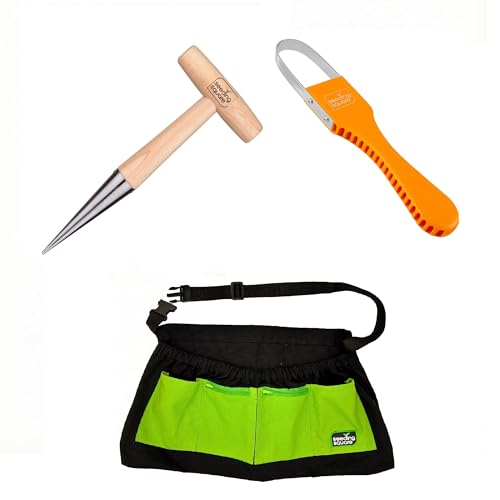 Seeding Square Pokey Planter + Sneaky Weeder + Black Harvest Apron Bundle – Dibber Tool, Hand Weeding Tool & Garden Apron for Easy Planting & Cleanup