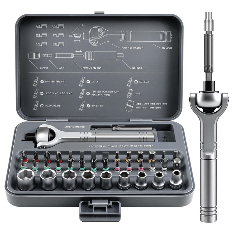 Magnetic Screwdriver Set 40-in-1 Ratchet Screwdriver Tool Kit with 270° Ball-Joint Handle - Portable CRV Bits Precision Repair Tool Set for Electronics,Computer,Phone,Bikes, Watches,Camera