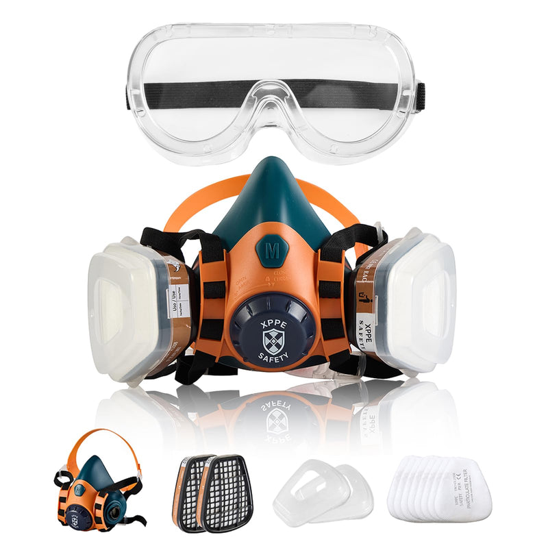 Reusable Half Face Respirator Mask with Dual Filtration, Anti-Gas Anti-Dust, Suitable for Painting, Woodworking, Welding, Construction & DIY