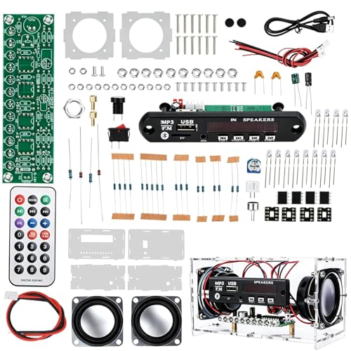 Electronic Soldering Kit, 2-in-1 FM Radio & Bluetooth 5.0 Speaker Kit 3W + 3W Stereo, Music Control with LED Level Display, Digital Display, Remote Control, Soldering Learning Set for DIY Led Level Indicator