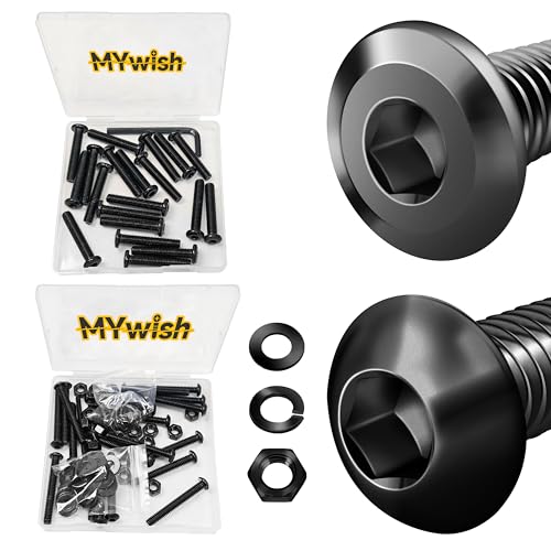 Mywish M8 x 45mm 20Pcs Flat Head Hex Socket Cap Screws Bolts & 20 Sets Assortment Kit 1/4-20 x 2 Button Head Socket Cap Bolts, 304 Stainless Steel Bolts Assortment, Black Oxide & Hex Spanner