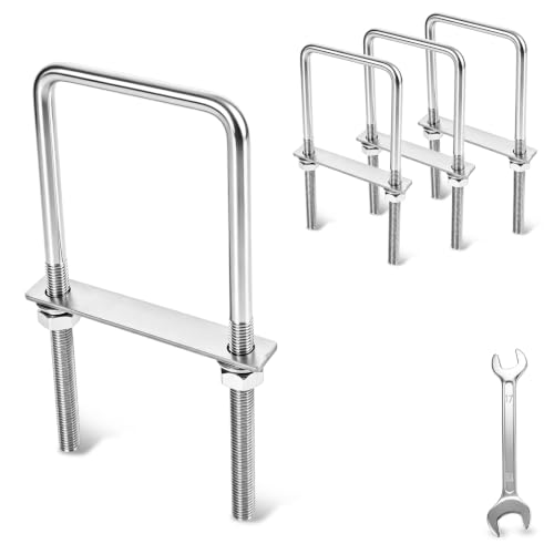4 Sets Square U Bolts 3 Inch Wide 304 Stainless Steel Heavy Duty U-Bolts Kit for Trailer, Truck, RV，M10 x 80mm x 200mm M10x80mmx200mm 4