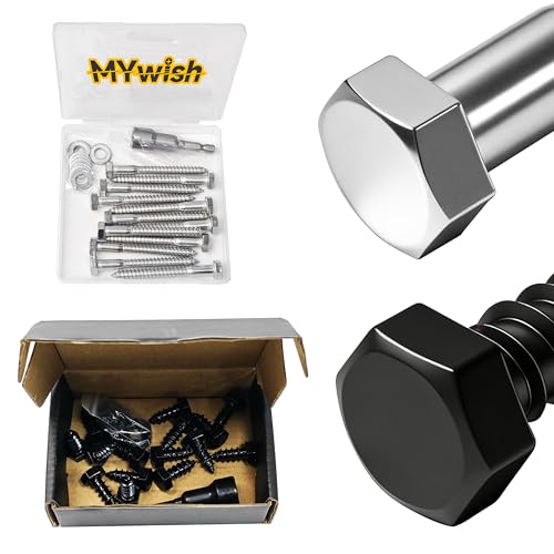Mywish (12Sets) 5/16" x 3" Hex Head Lag Bolts & (15Sets) 3/8" x 1" Hex Head Lag Bolts, Heavy Duty Lag Screws with Washers, 304 Stainless Steel Bolts 18-8, Lag Screws Wood Screws