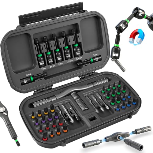 46 in 1 Magnetic Ratchet Screwdriver Set, Multi-Bit Screwdriver Kit, Nut Driver Set, Detachable Ratchet Handle with Storage Case, Repair Tool Kit for Furniture, Computer, Bicycle 46-in-1 Screwdriver Set