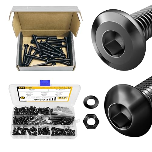 Mywish M8 x 55mm 20Pcs Flat Head Hex Socket Cap Screws Bolts & 240 Pieces M6 Screw Nuts and Bolts Assortment Kit, M6*8/12/16/20/25/30mm, Black Oxide & Hex Spanner