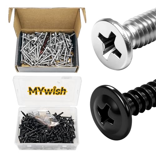 Mywish (150Pcs) #10 x 1-1/2" Self Tapping Screws & (200Pcs) #8×1" Black Sheet Metal Screws, Stainless Steel Flat Head Sheet Metal Screws, Tek Self Drilling Mouting Screw for Metal Plastic Fast Tapping