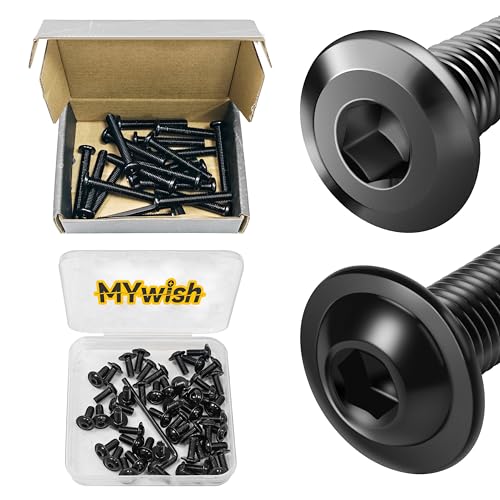 Mywish M8 x 55mm 20Pcs Flat Head Hex Socket Cap Screws Bolts & M5 x 12mm 50Pcs Flange Button Head Hex Socket Cap Screws Bolts, 304 Stainless Steel Furniture Bolts Full Thread, Black Oxide & Hex Spann