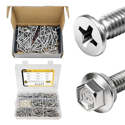 Mywish (150Pcs) #10 x 1-1/2" Self Tapping Screws & 385 Pieces #8#10#12 Hex Head Self Drilling Screws Assortment Kit, 410 Stainless Steel Self Tapping Screws for Metal, Tek Self Drilling Mouting Screw