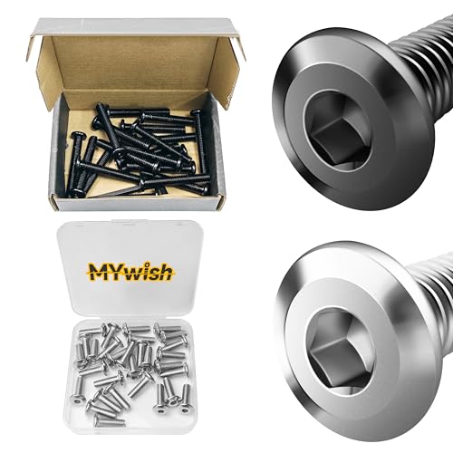 Mywish M8 x 55mm 20Pcs & 30Pcs M6 x 20mm Flat Head M6x1.0 Bolt Hex Socket Cap Screws Bolts, 304 Stainless Steel Furniture Bolts Full Thread, Hex Spanner