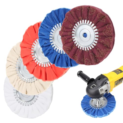 8" Airway Buffing Wheel, Aluminum Wheel Polishing Kit with 5/8" Arbor Hole for Angle Grinders, Complete Polishing Process for Aluminum Wheels, Tanks & Metals, 5 Pcs