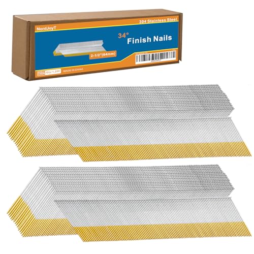 15DA 304 Stainless Steel 34° Angled Finish Nails 1200 Count 2-1/2" 2-1/2" 1200