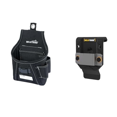 MELOTOUGH Nail and Screw Organizer Bag with Belt Clip, Tape Measure Holder,Tape Measure Belt Clip (Black)