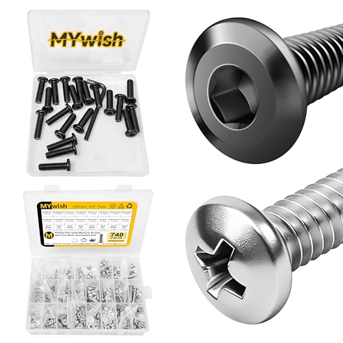 Mywish M8 x 30mm 20Pcs Flat Head Hex Socket Cap Screws Bolts & 740Pcs #4-40#6-32#8-32#10-24 Machine Screw Assortment Kit, 304 Stainless Steel Furniture Bolts Full Thread